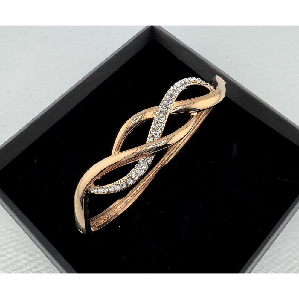 New Argento Gold Tone Rhinestone Criss Cross Clamper Bracelet NIB